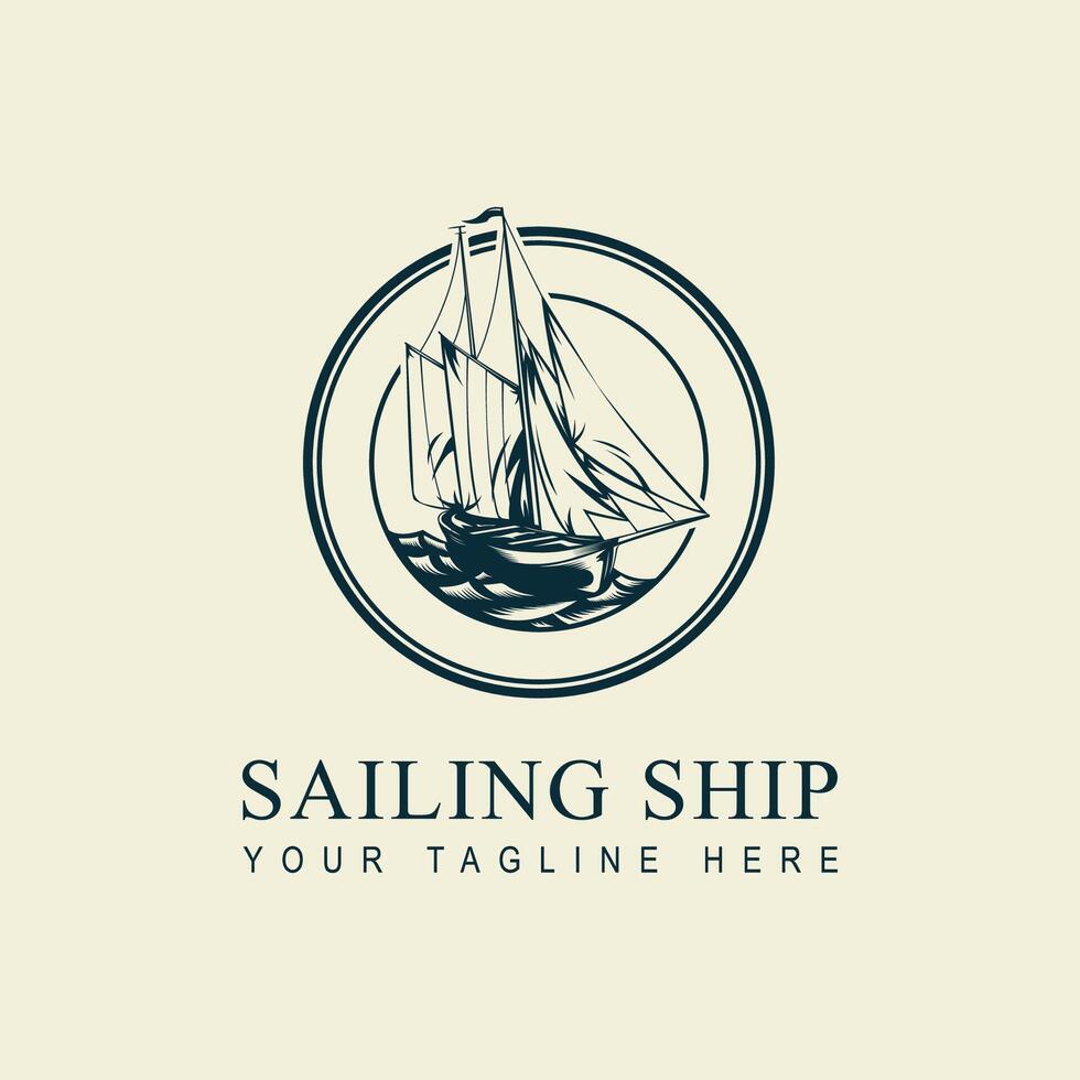 ancien nautique emblème voile navire dans monochrome style isolé vecteur illustration