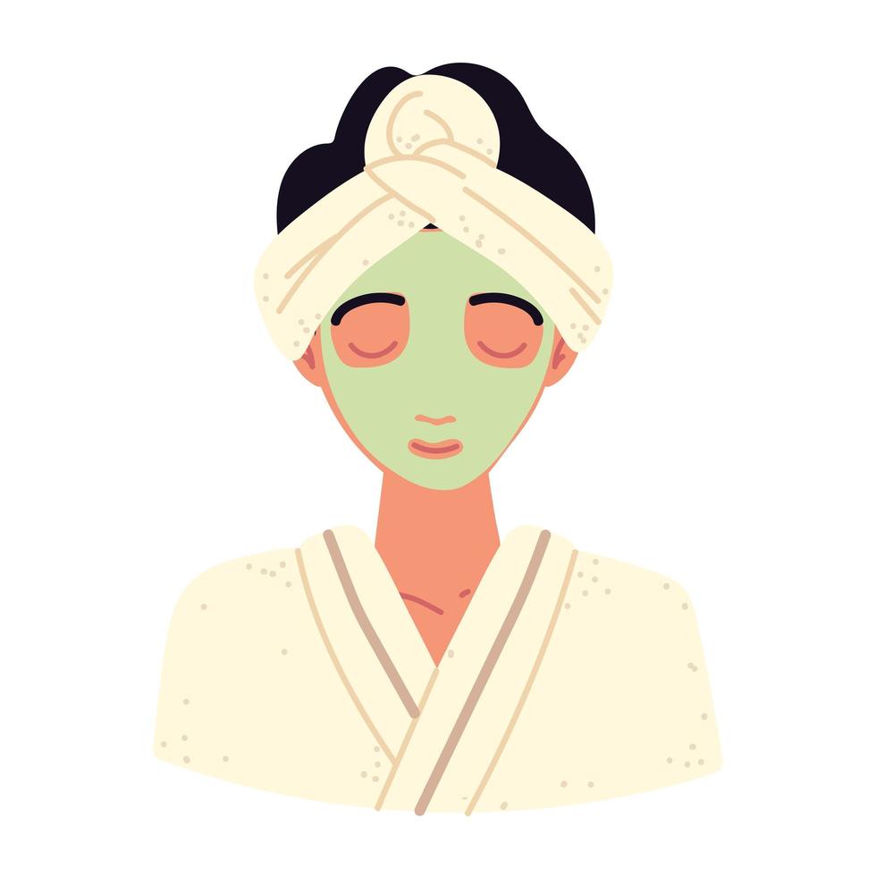 femme avec spa masque vert vecteur