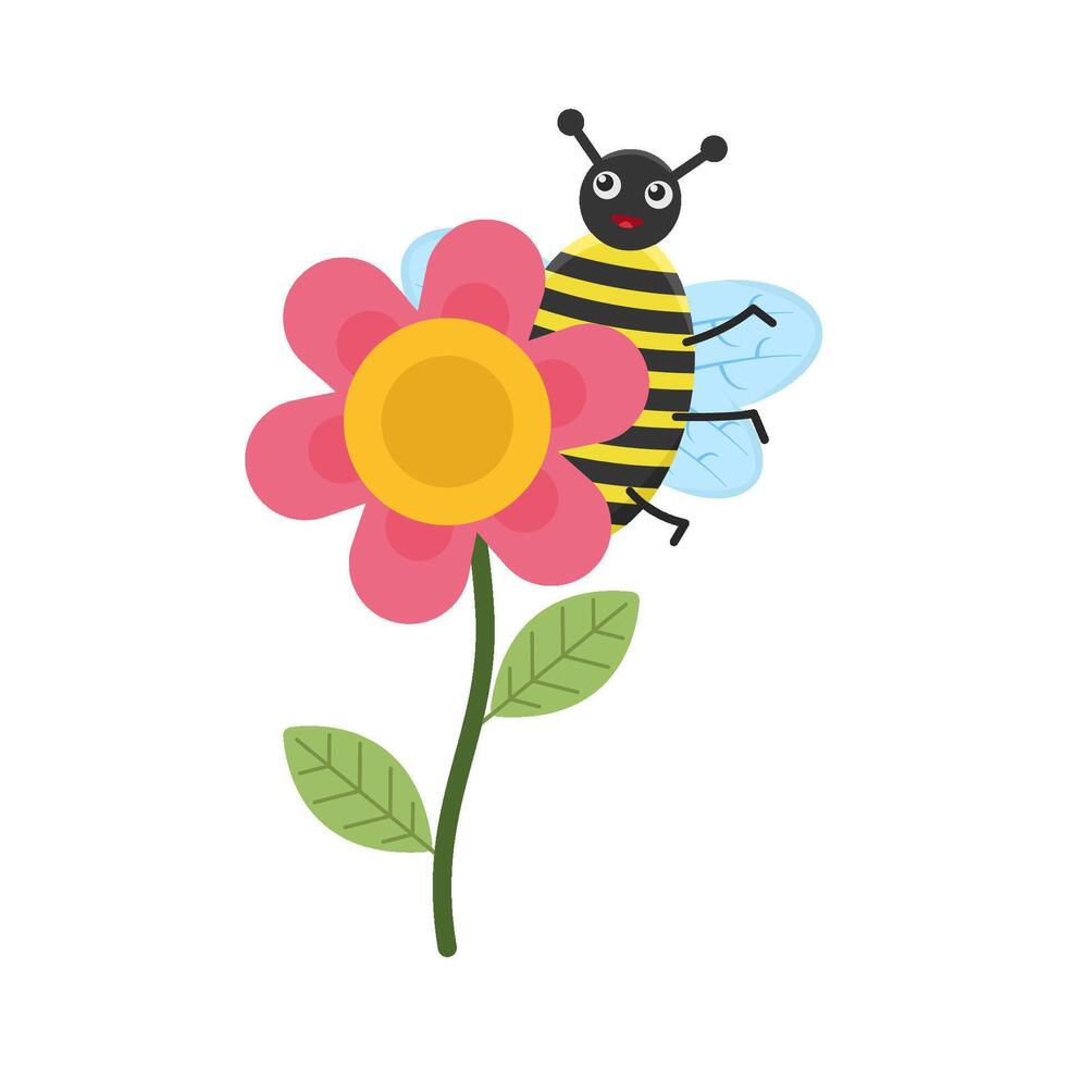 illustration de mignonne abeille et fleur vecteur