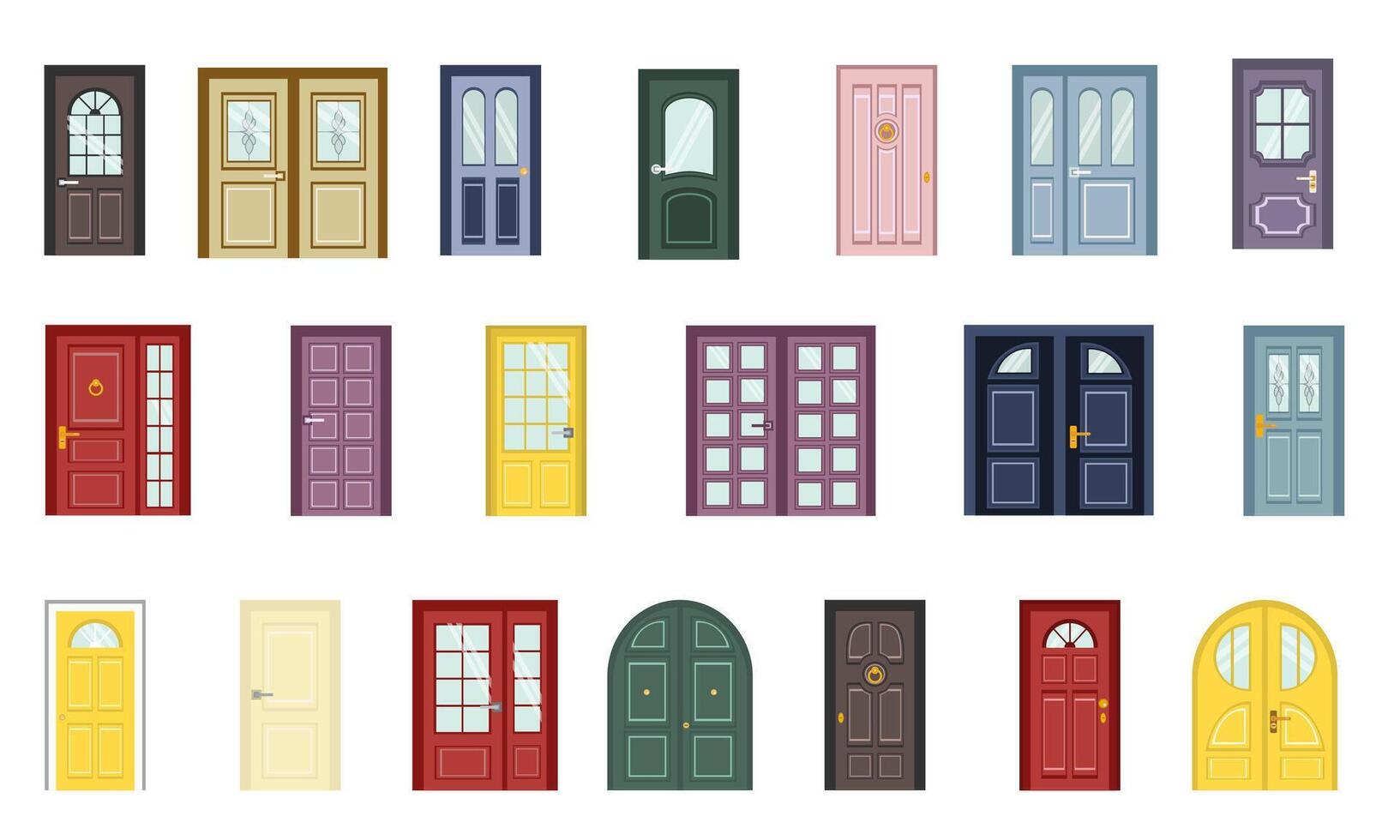 ensemble coloré de face des portes à Maisons. maison façade ou pièce entrée. vecteur illustration
