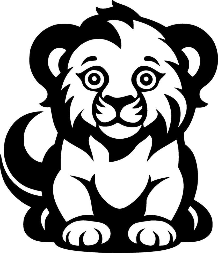 Lion bébé - noir et blanc isolé icône - vecteur illustration