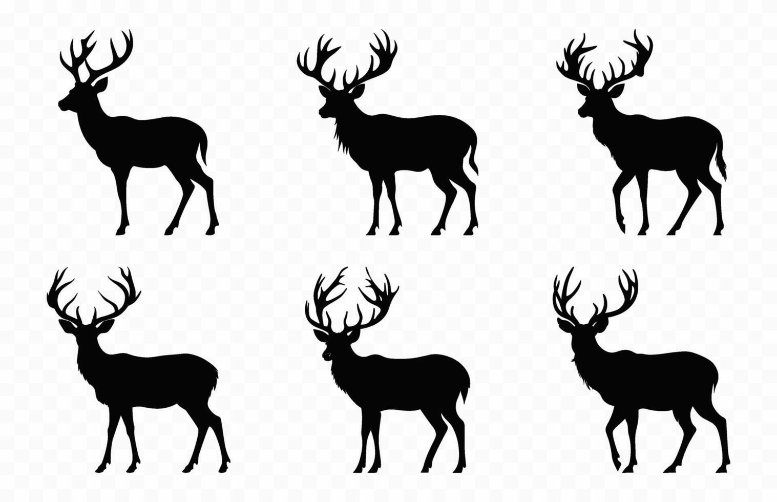 cerf noir silhouette vecteur ensemble, cerf ramure silhouettes clipart paquet