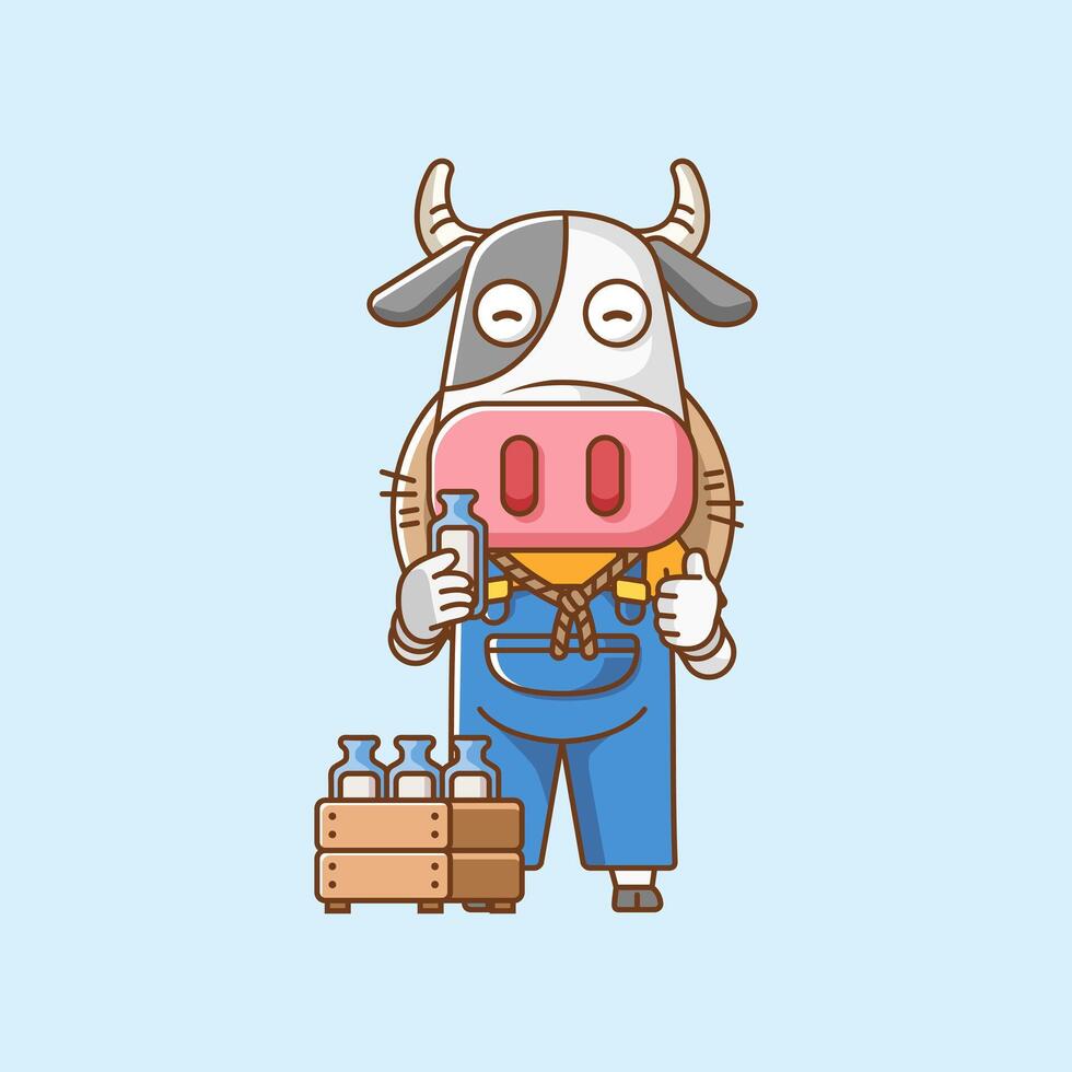 mignonne vache Les agriculteurs récolte fruit et des légumes dessin animé animal personnage mascotte icône plat style illustration concept vecteur
