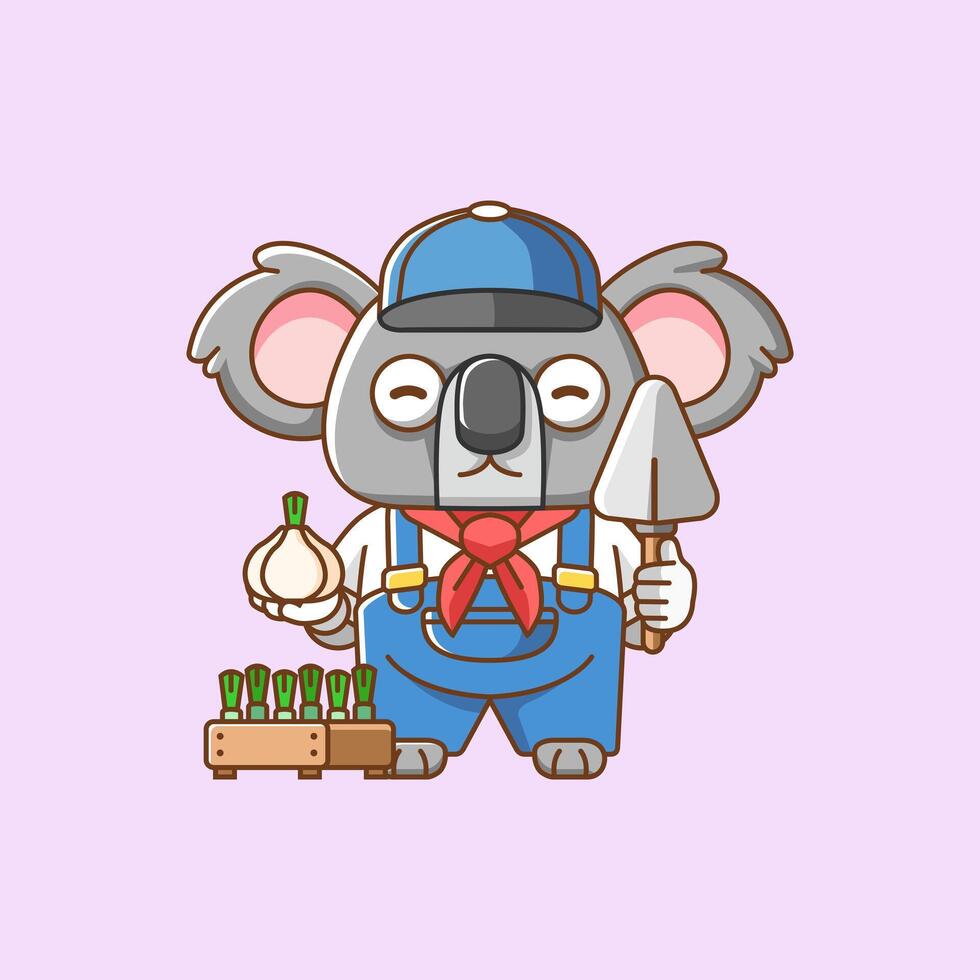 mignonne koala Les agriculteurs récolte fruit et des légumes dessin animé animal personnage mascotte icône plat style illustration concept vecteur