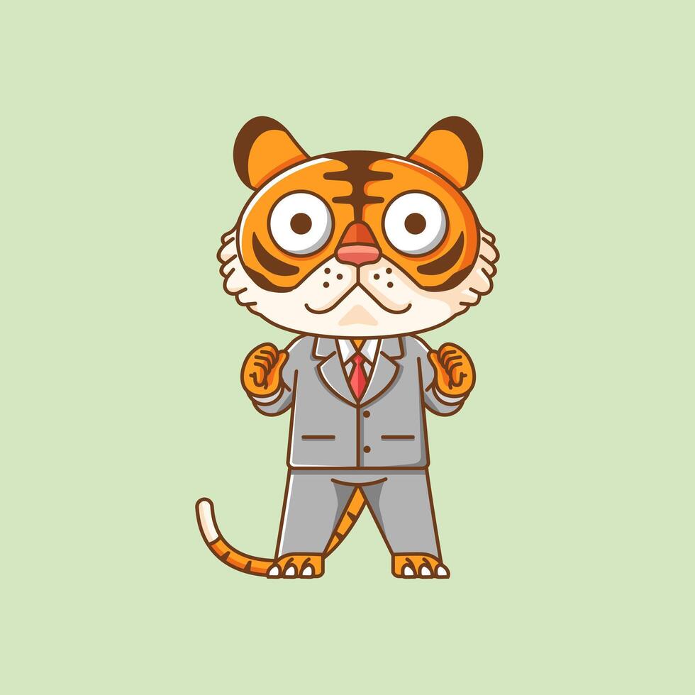 mignonne tigre homme d'affaire costume Bureau ouvriers dessin animé animal personnage mascotte icône plat style illustration concept ensemble vecteur