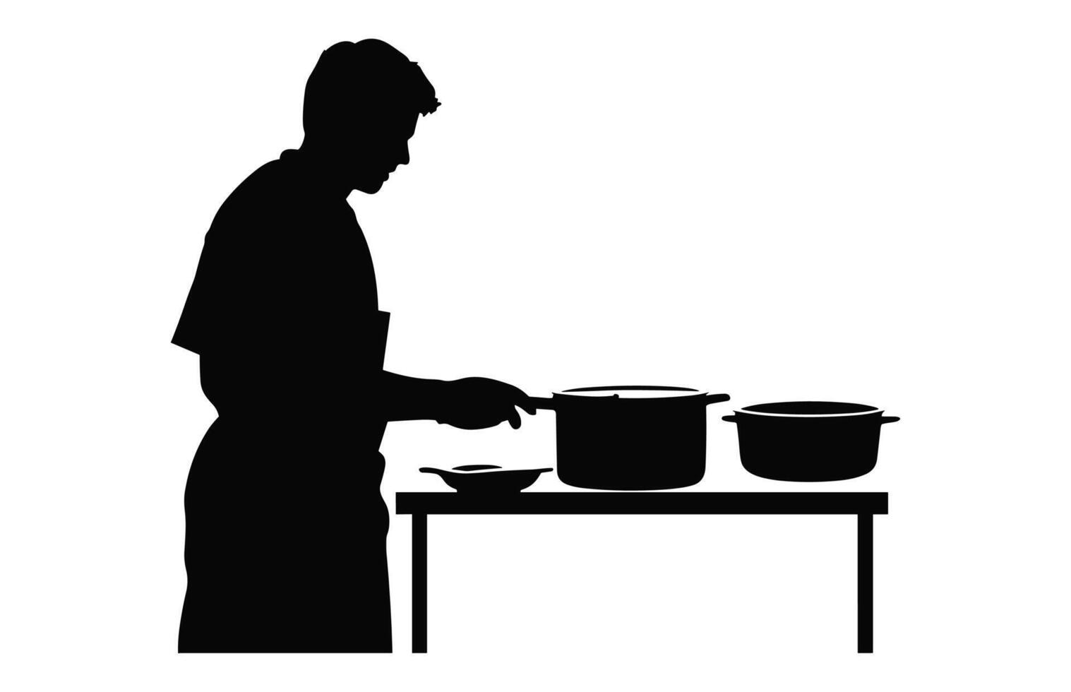 Hommes en train de préparer nourriture dans cuisine noir clipart, homme cuisine silhouette vecteur isolé sur une blanc Contexte