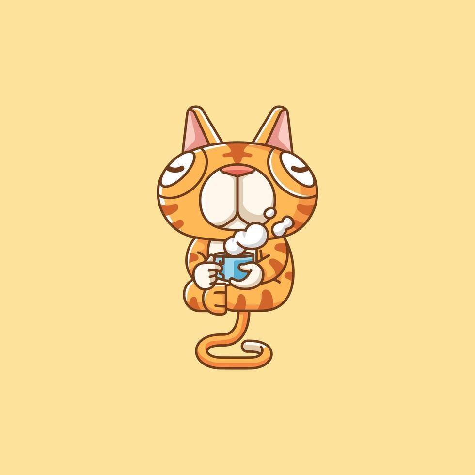 mignonne chat se détendre avec une tasse de café dessin animé animal personnage mascotte icône plat style illustration concept vecteur