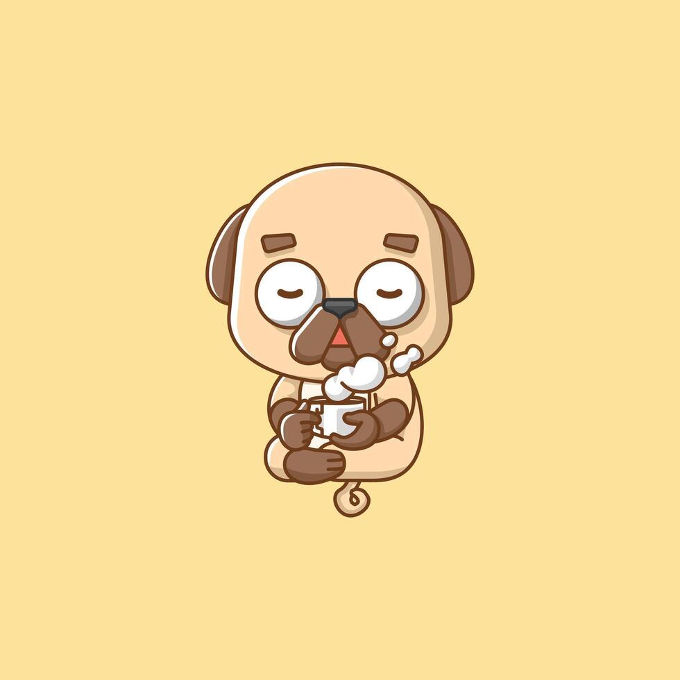 mignonne chien se détendre avec une tasse de café dessin animé animal personnage mascotte icône plat style illustration concept vecteur