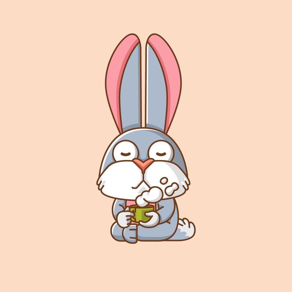 mignonne lapin se détendre avec une tasse de café dessin animé animal personnage mascotte icône plat style illustration concept vecteur