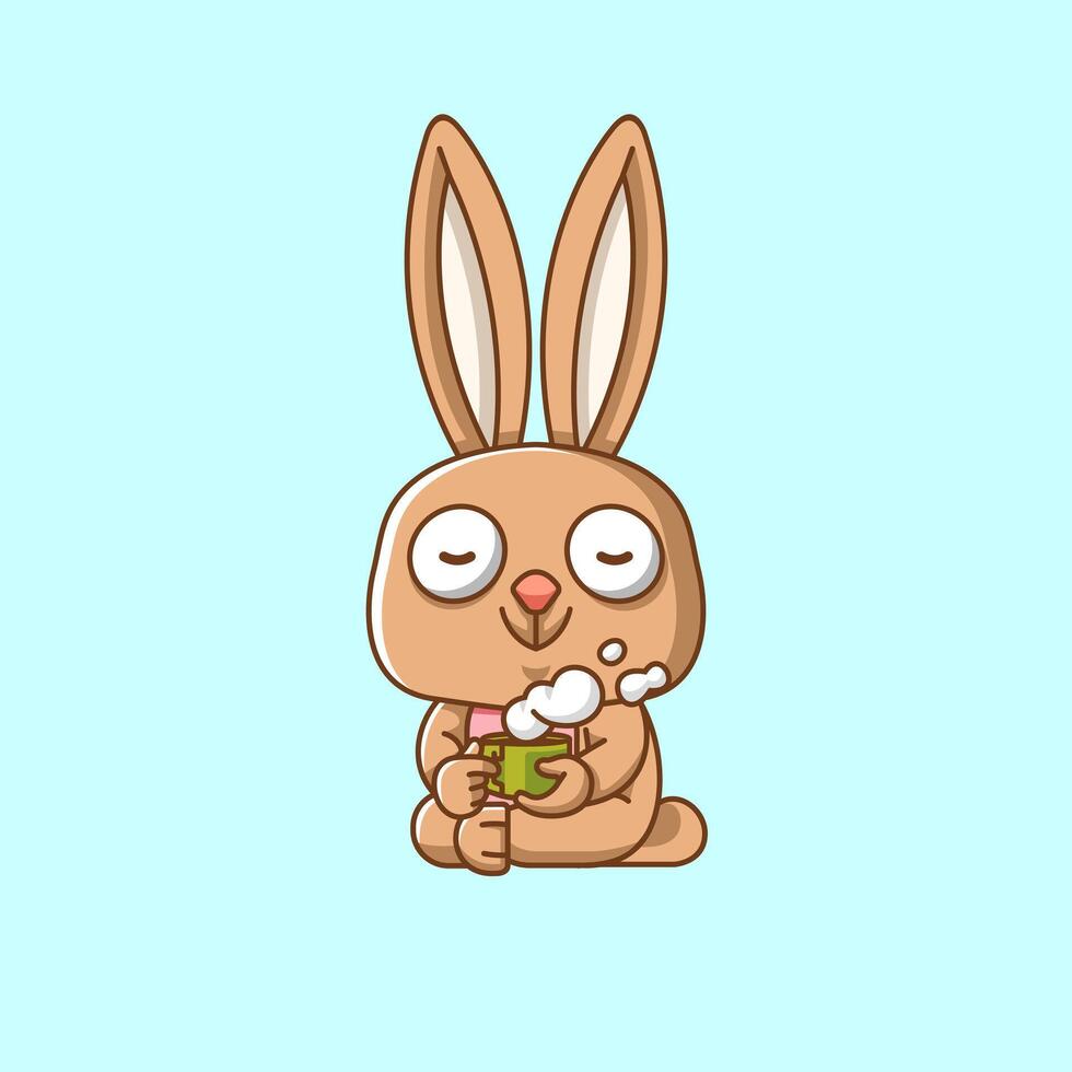 mignonne lapin se détendre avec une tasse de café dessin animé animal personnage mascotte icône plat style illustration concept vecteur