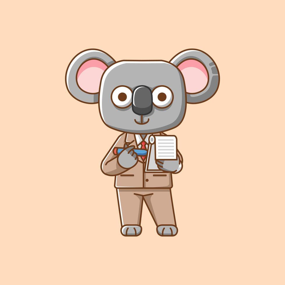 mignonne koala homme d'affaire costume Bureau ouvriers dessin animé animal personnage mascotte icône plat style illustration concept vecteur