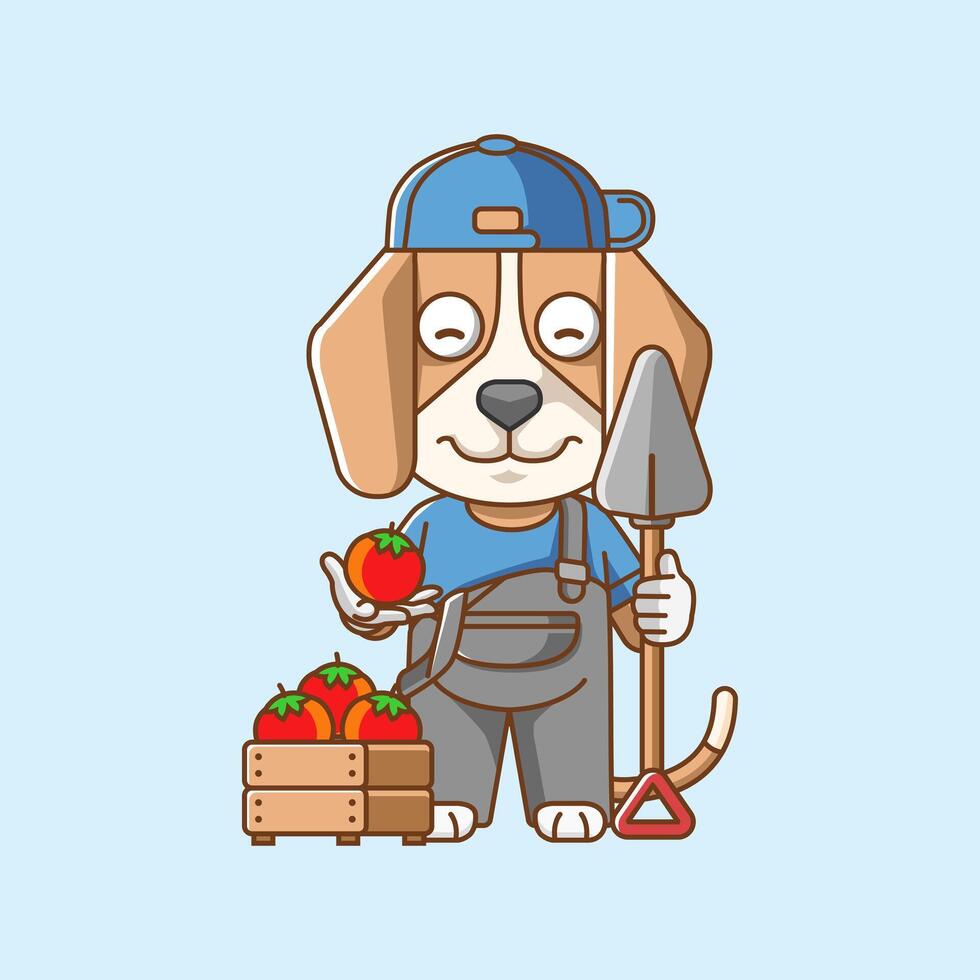 mignonne chien Les agriculteurs récolte fruit et des légumes dessin animé animal personnage mascotte icône plat style illustration concept vecteur