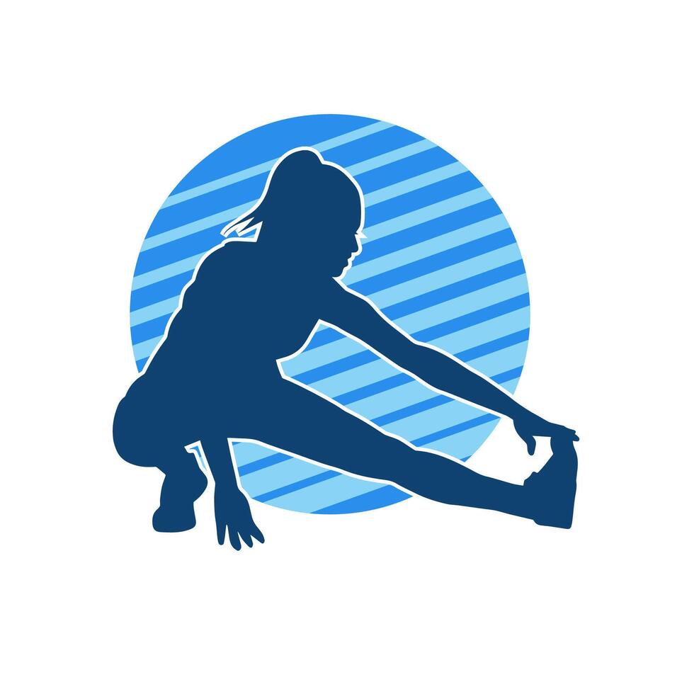 silhouette de une svelte sportif femme Faire pilates exercer. silhouette de une sportif femelle Faire physique exercer. vecteur