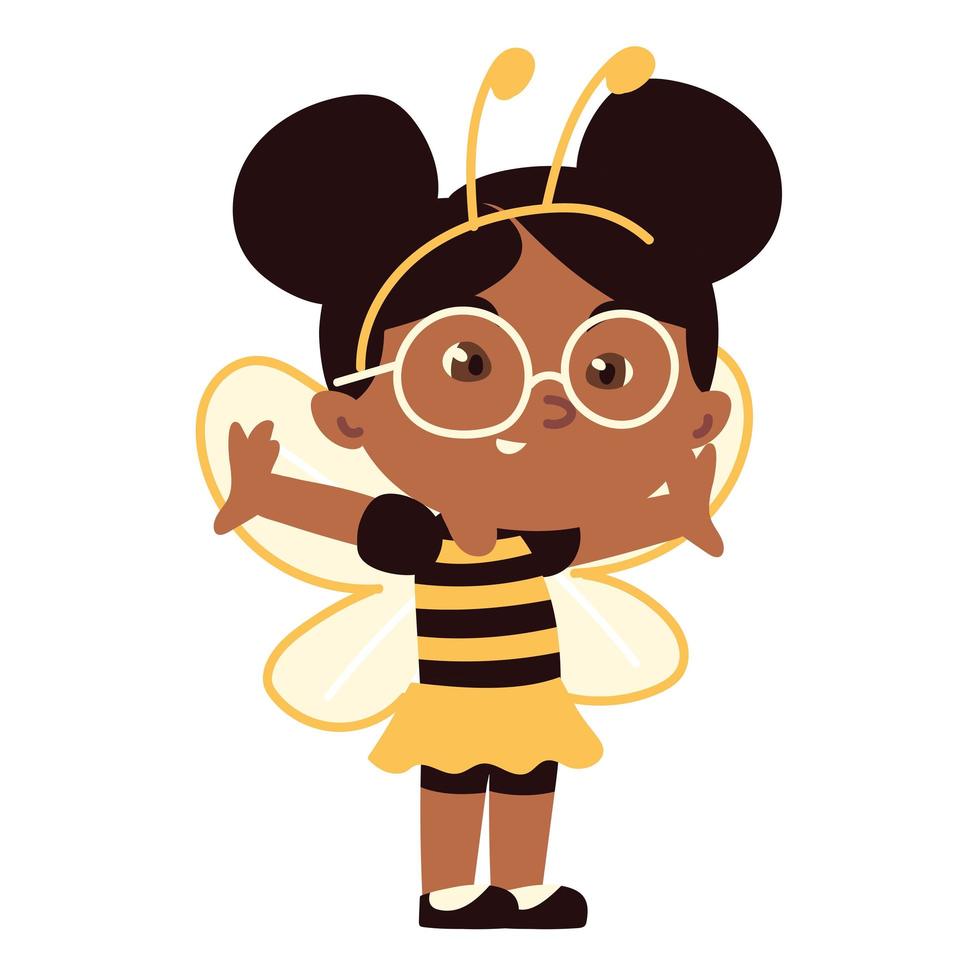 jolie fille avec un costume d'abeille vecteur