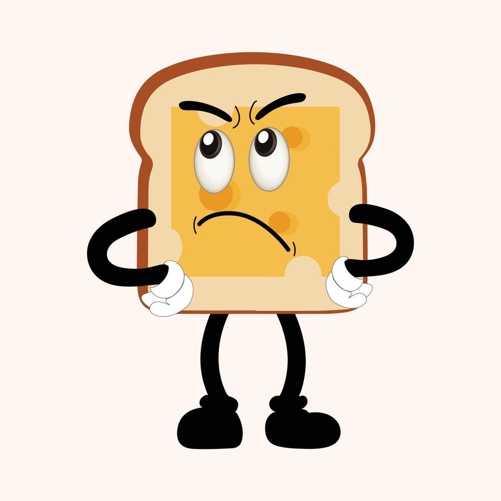 content pain tranche dessin animé mascotte personnage, marrant sandwich dessin animé ancien pain personnage rétro style pain logo vecteur illustration Années 60 Années 70 pain rétro style