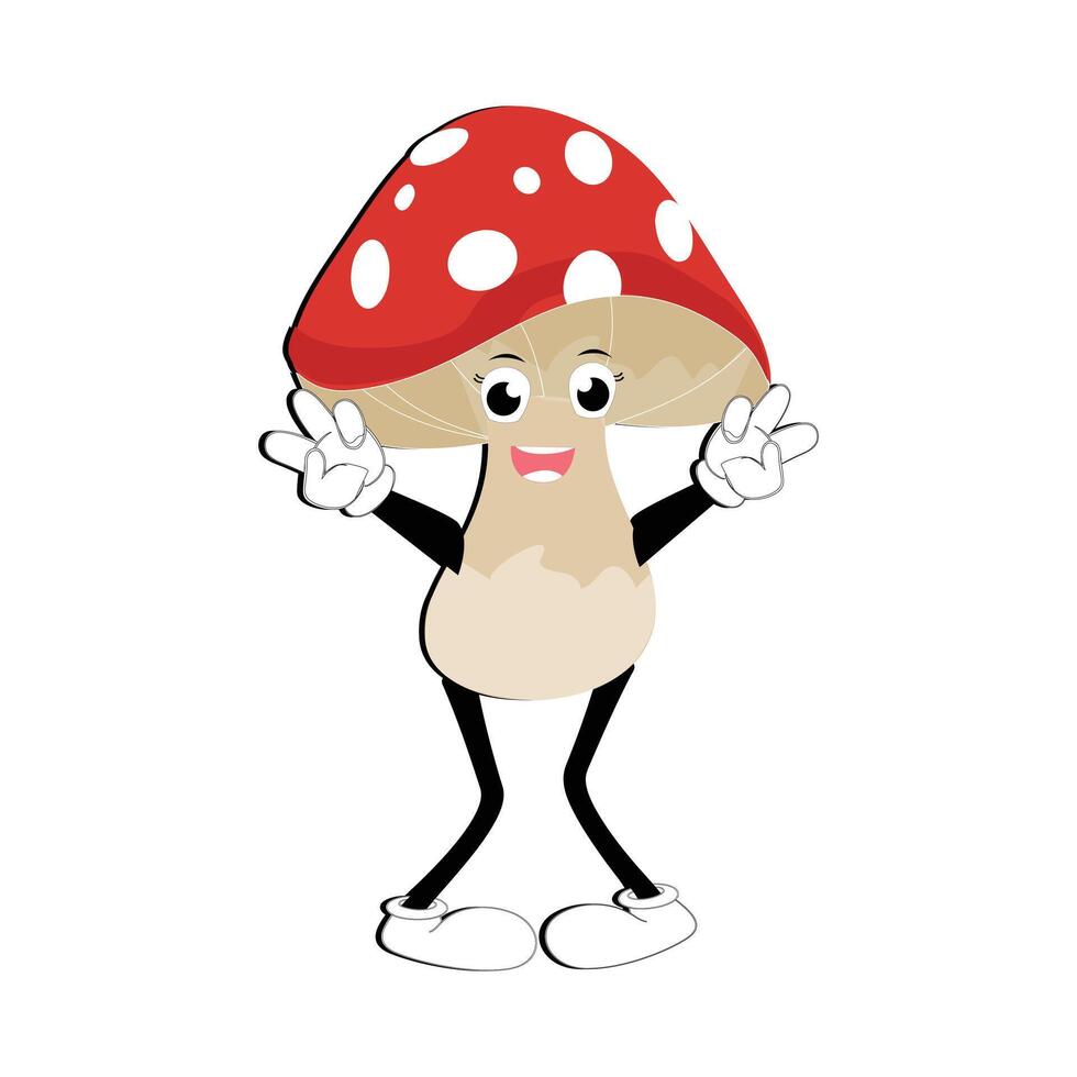 champignon personnage conception différent expression dans ancien style, kawaii champignon dessin animé mascotte personnage vecteur illustration. eps dix