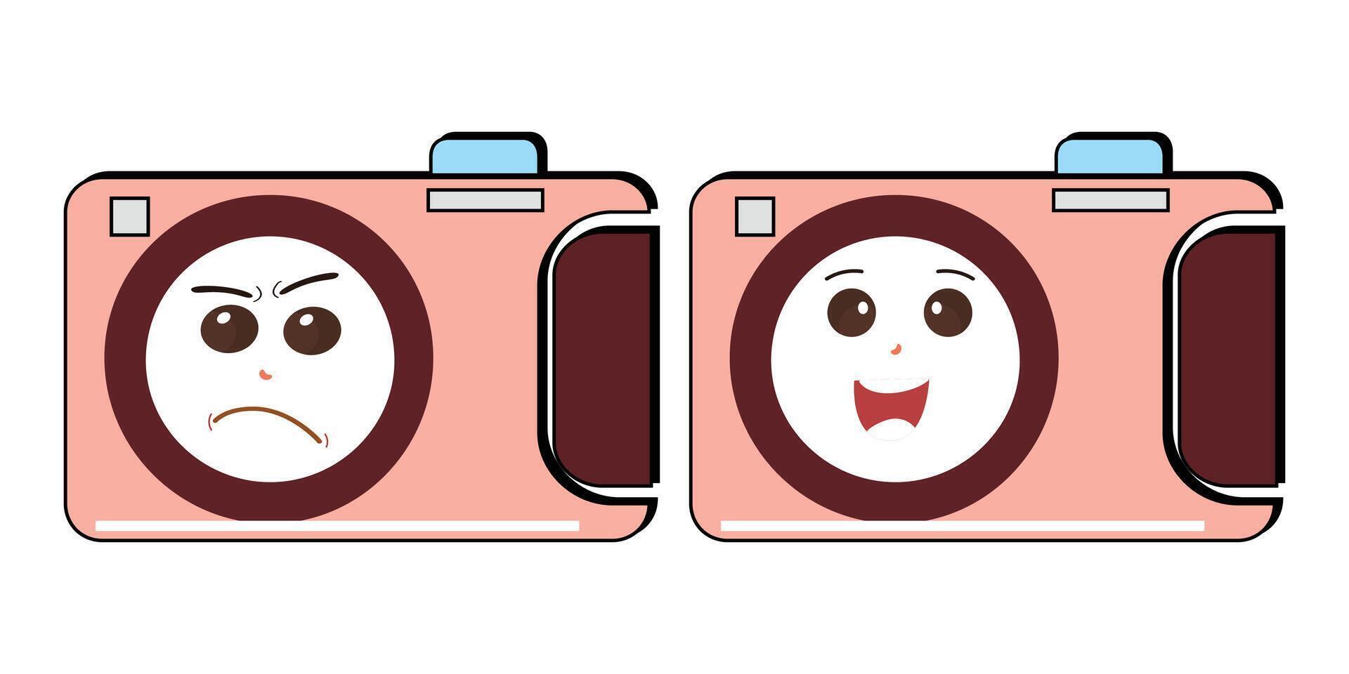 caméra rétro mascotte personnage dessin animé, caméra mascotte est souriant et avec les pouces en haut. vecteur main tiré illustration