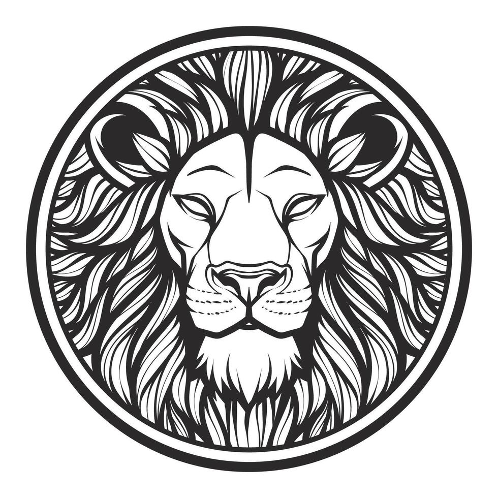 Lion tête noir et blanc dessin tatouage conception vecteur illustration