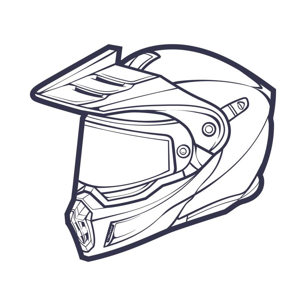 ligne art moto casque isolé sur blanc Contexte vecteur illustration
