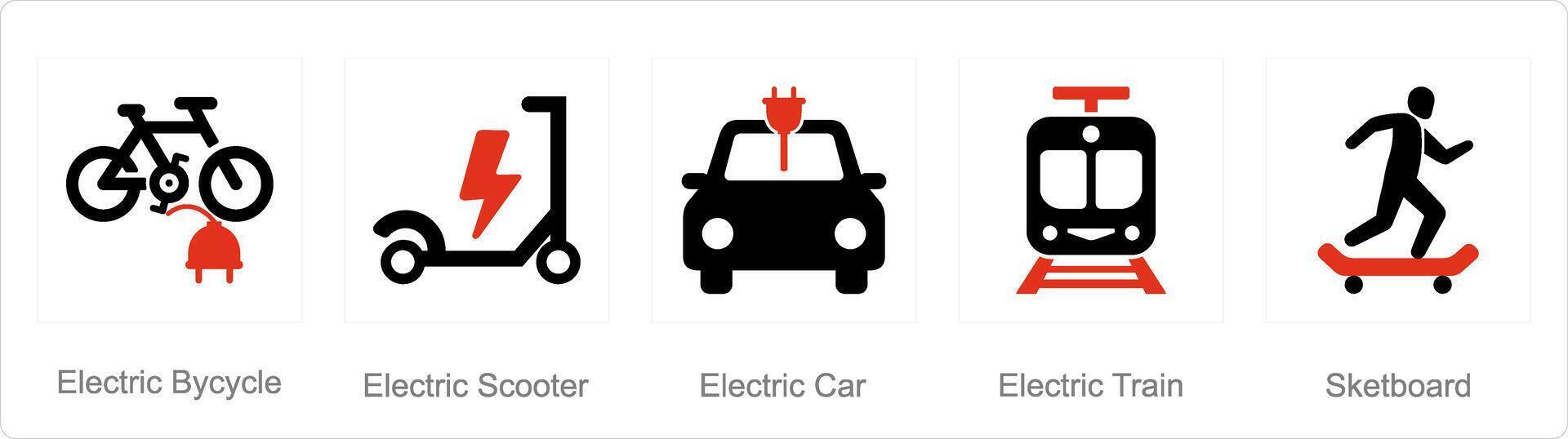 une ensemble de 5 mélanger Icônes comme électrique vélo, électrique scooter, électrique voiture vecteur