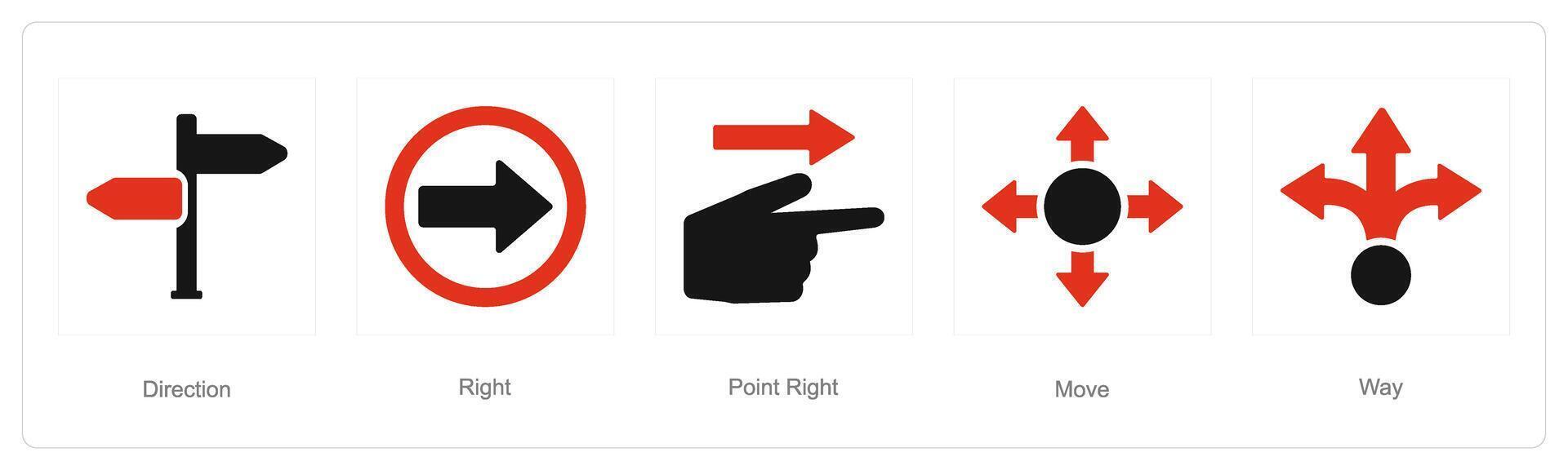 une ensemble de 5 direction Icônes comme direction, droite, point droite vecteur