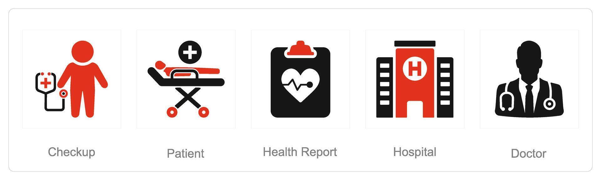 une ensemble de 5 santé vérification Icônes comme vérification, patient, santé rapport vecteur