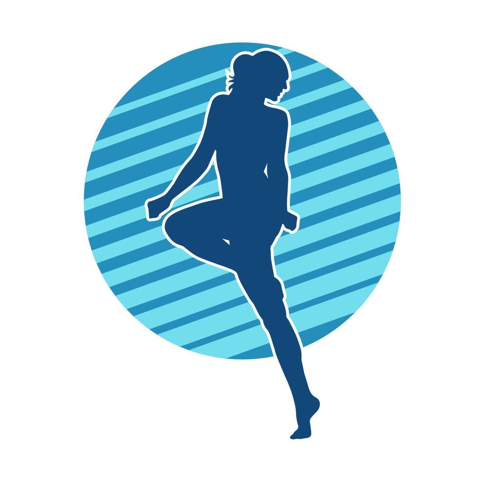 silhouette de une femelle Danseur dans action pose. silhouette de une femme dansant Heureusement. vecteur