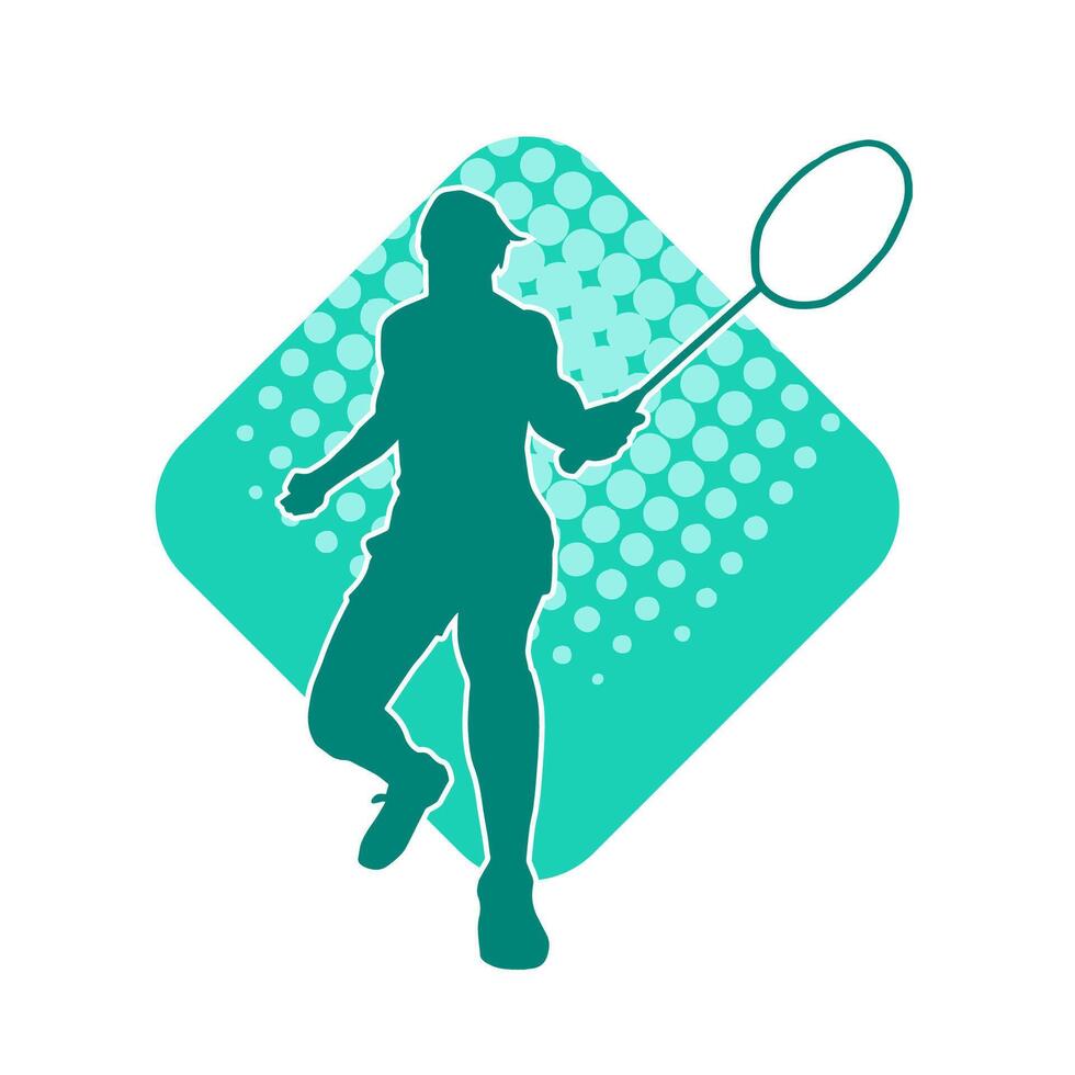 silhouette de une svelte Masculin athlète Faire badminton sport. silhouette de une homme badminton sport joueur dans action pose. vecteur