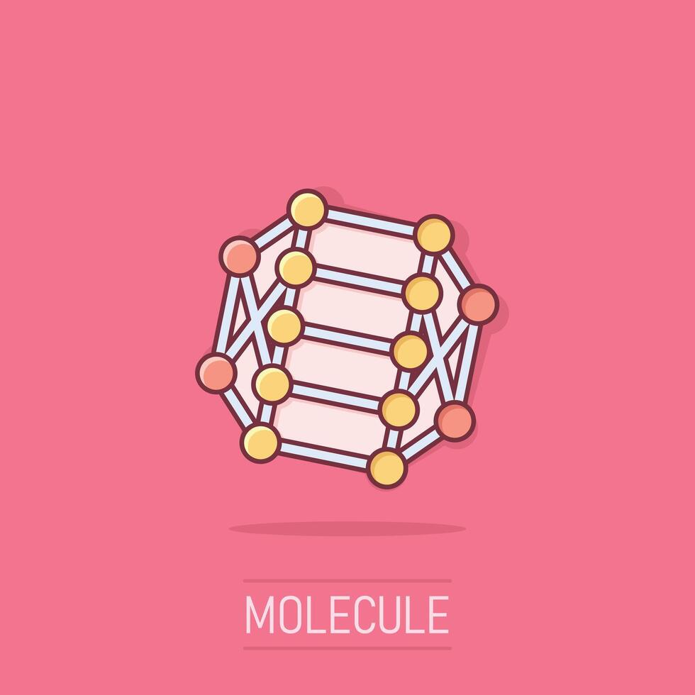 ADN molécule icône dans bande dessinée style. atome dessin animé vecteur illustration sur isolé Contexte. moléculaire spirale éclaboussure effet signe affaires concept.