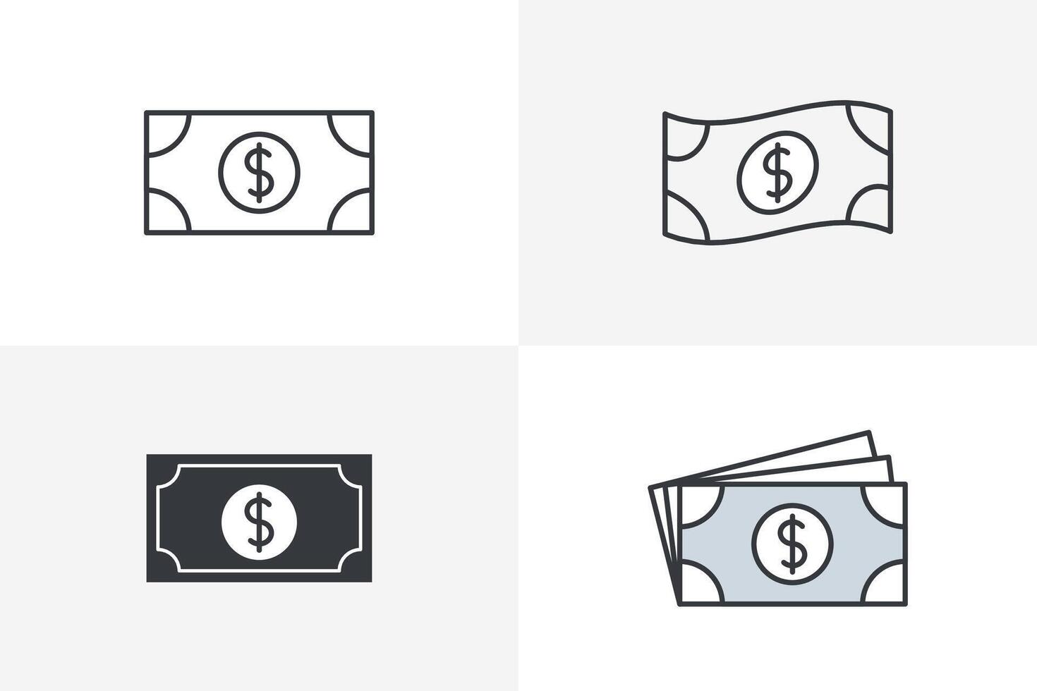 devise argent icône empaqueter, en espèces dollar signe ensemble la finance vecteur illustration