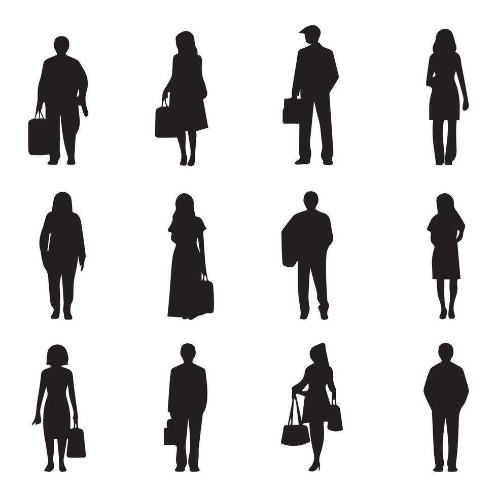 vecteur ensemble de silhouettes de gens sur une blanc Contexte. femmes et Hommes