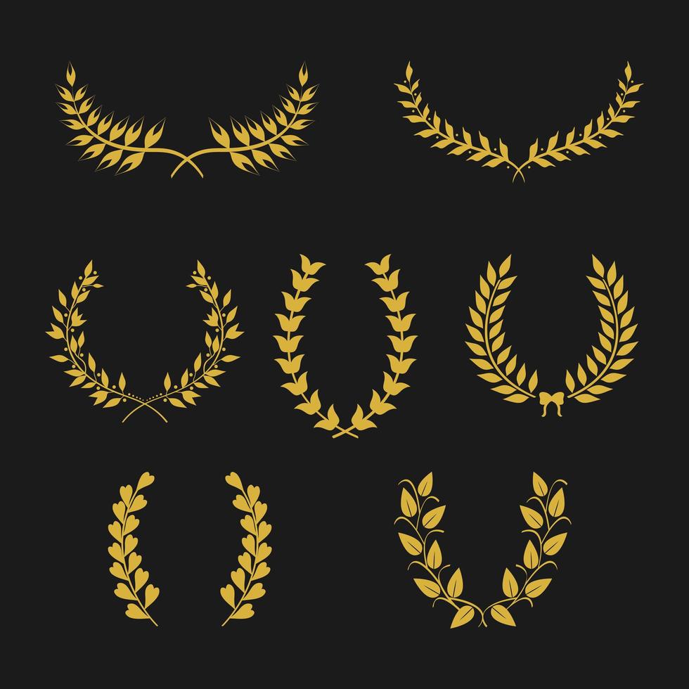 sept couronnes de laurier dorées vecteur