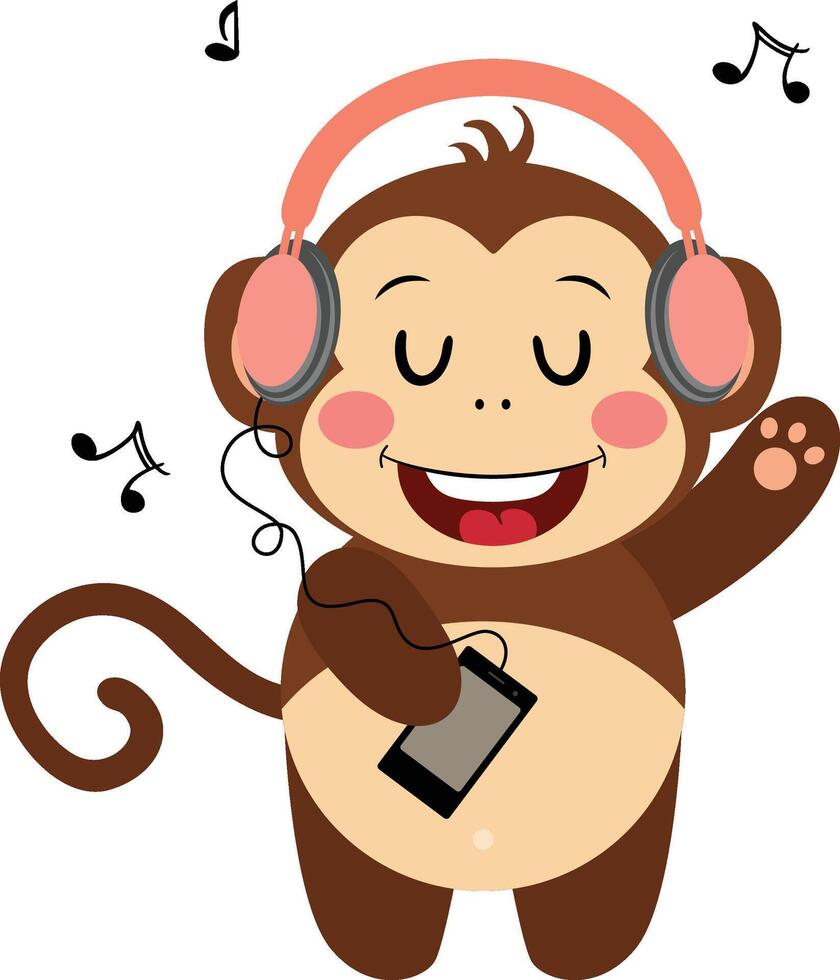 marrant singe écoute la musique avec écouteurs vecteur