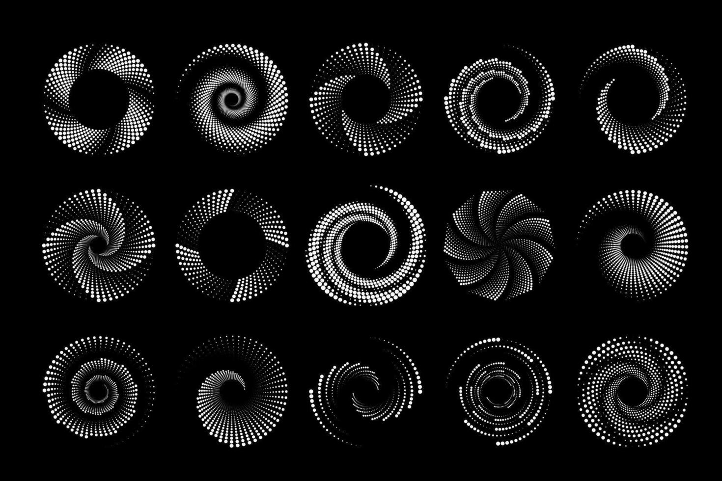 tourbillon à pois demi-teinte Icônes. vortex numérique futuriste logos ensemble. vecteur géométrique formes