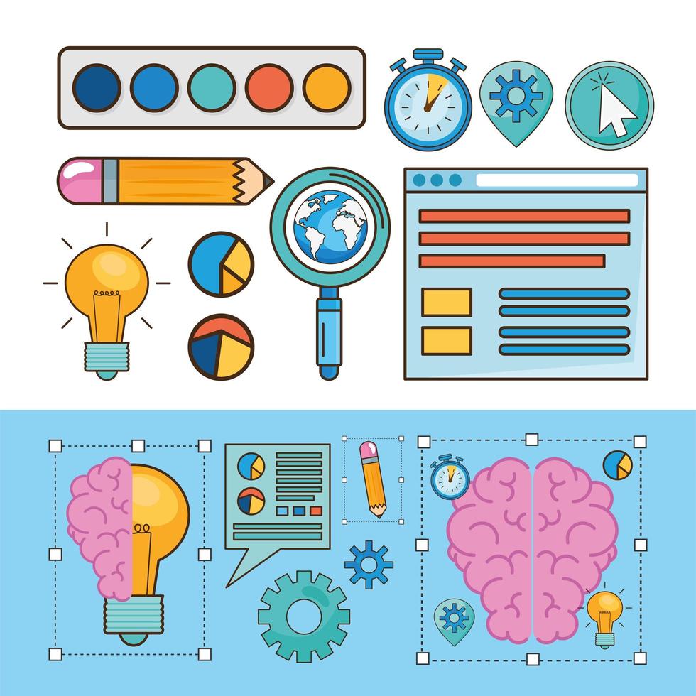 collection de symboles d'idées et de créativité vecteur