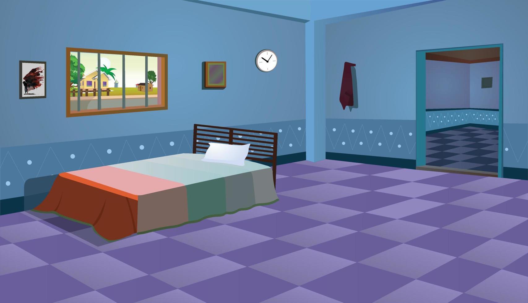 pauvre chambre à l'intérieur de fond de dessin animé, illustration d'illustration vectorielle de chambre. vecteur