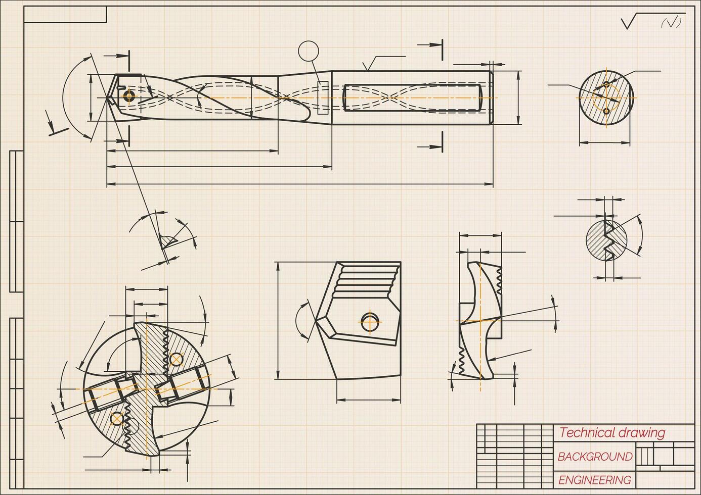 mécanique ingénierie dessins. broche. technique conception. couverture. plan. vecteur illustration