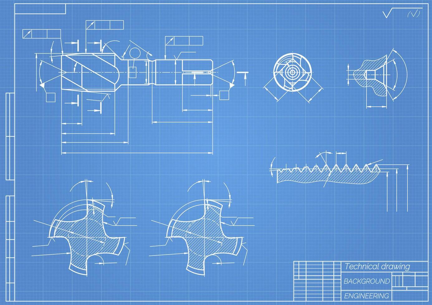 mécanique ingénierie dessins sur bleu Contexte. robinet outils, foreur. technique conception. couverture. plan. vecteur illustration.