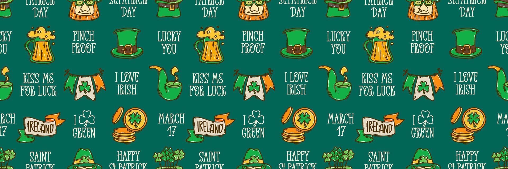 st patricks journée sans couture modèle Contexte mignonne dessiné à la main irlandais vacances Icônes, symboles, et éléments. vecteur