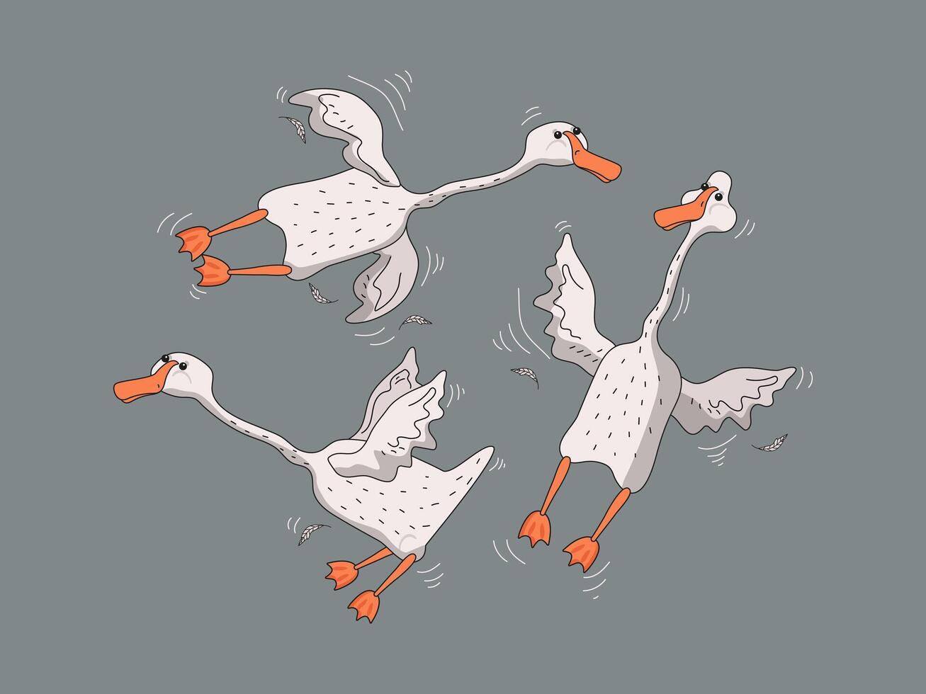 oie. ensemble mignonne blanc oies. marrant OIE des oiseaux dans différent pose. des oiseaux et plumes Icônes. vecteur plat dessin animé illustration sur isolé blanc Contexte.