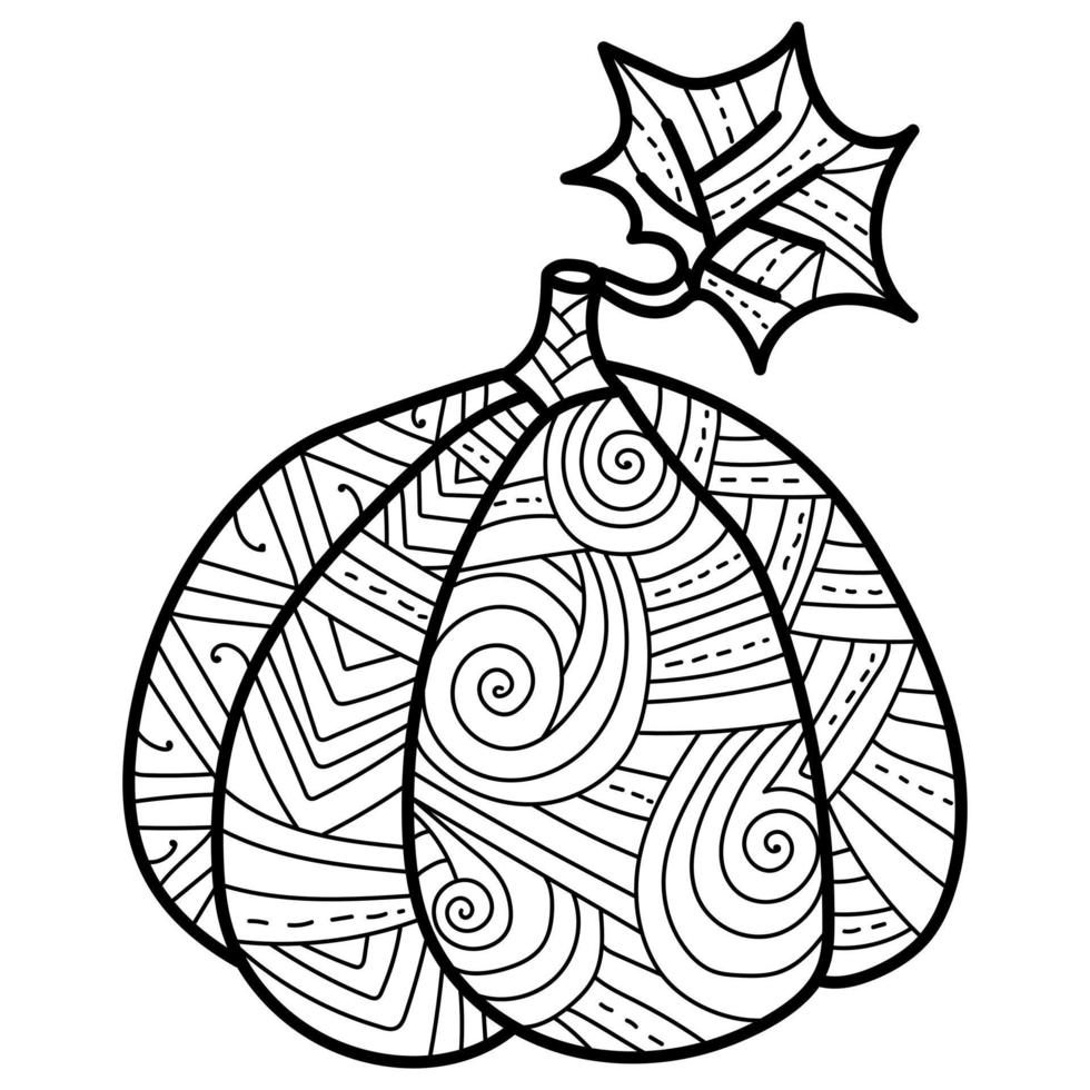 citrouille avec des feuilles avec des motifs fantastiques, une page de coloriage ornée pour l'action de grâces ou l'halloween vecteur