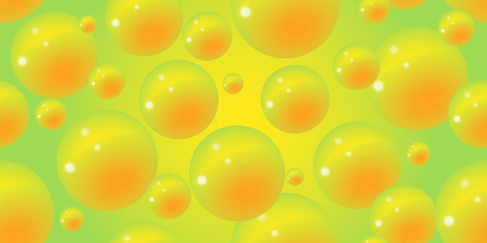 été ensoleillé chaud Contexte avec bulles sur il. abstrait bulle Contexte. 3d texture de liquide avec gouttes. sans couture modèle. jaune, orange, lumière vert couleur. vecteur illustration.