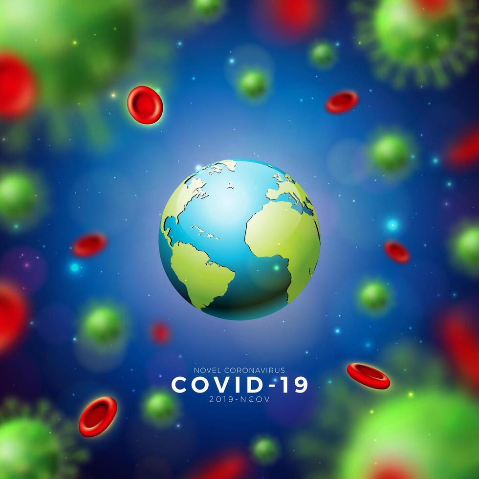 COVID-19 [feminine. coronavirus épidémie conception avec virus et du sang cellules et Terre sur bleu Contexte. vecteur 2019-ncov couronne virus illustration modèle sur dangereux sars déclenchement thème pour promotionnel