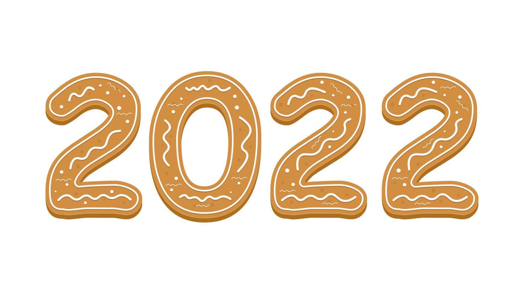 joyeux noël et bonne année 2022 carte de voeux de pain d'épice de dessin animé avec l'année 2022 vecteur