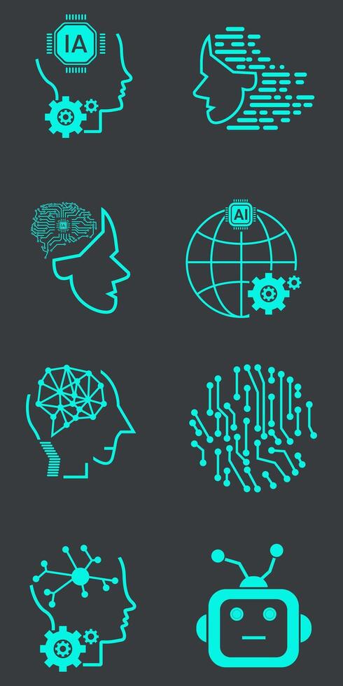 groupe de artificiel intelligence vecteur ligne Icônes ensemble. visage reconnaissance, Android, humanoïde robotique concept vecteur et illustration conception