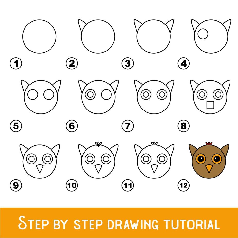 jeu pour enfants pour développer les compétences de dessin avec un niveau de jeu facile pour les enfants d'âge préscolaire, tutoriel de dessin pour le visage de hibou. vecteur