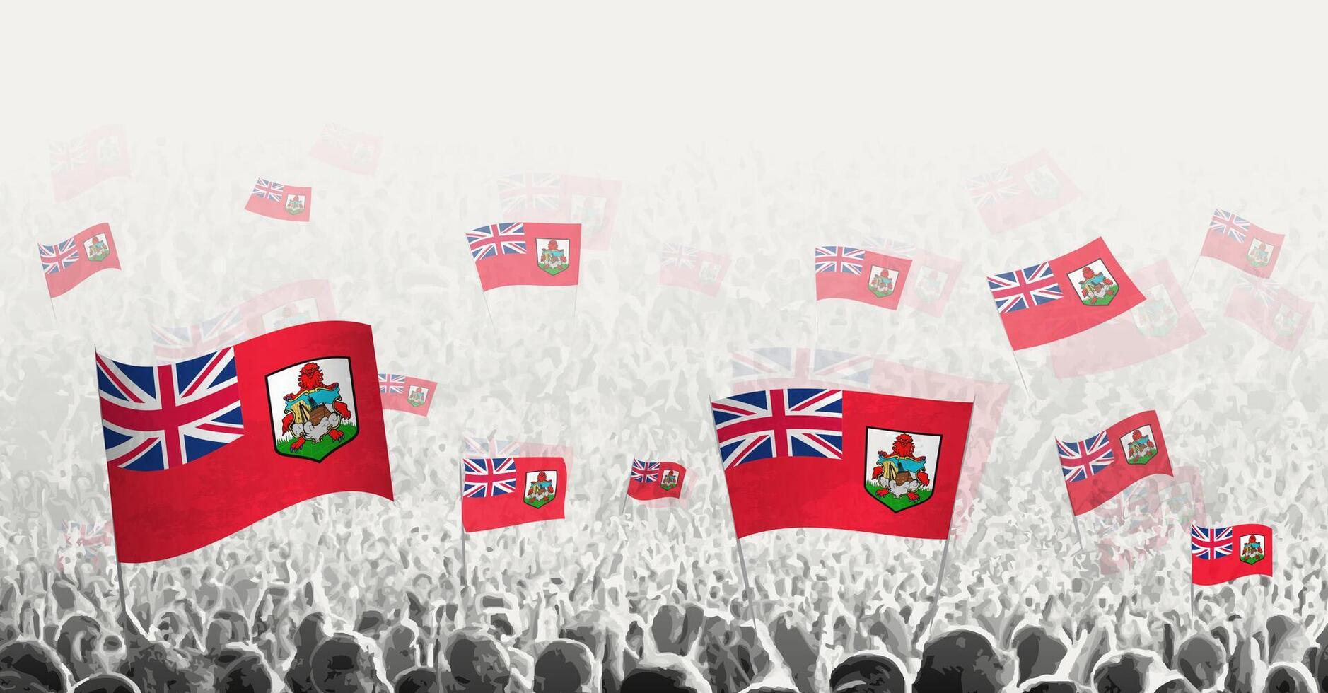 abstrait foule avec drapeau de Bermudes. les peuples manifestation, révolution, la grève et manifestation avec drapeau de Bermudes. vecteur
