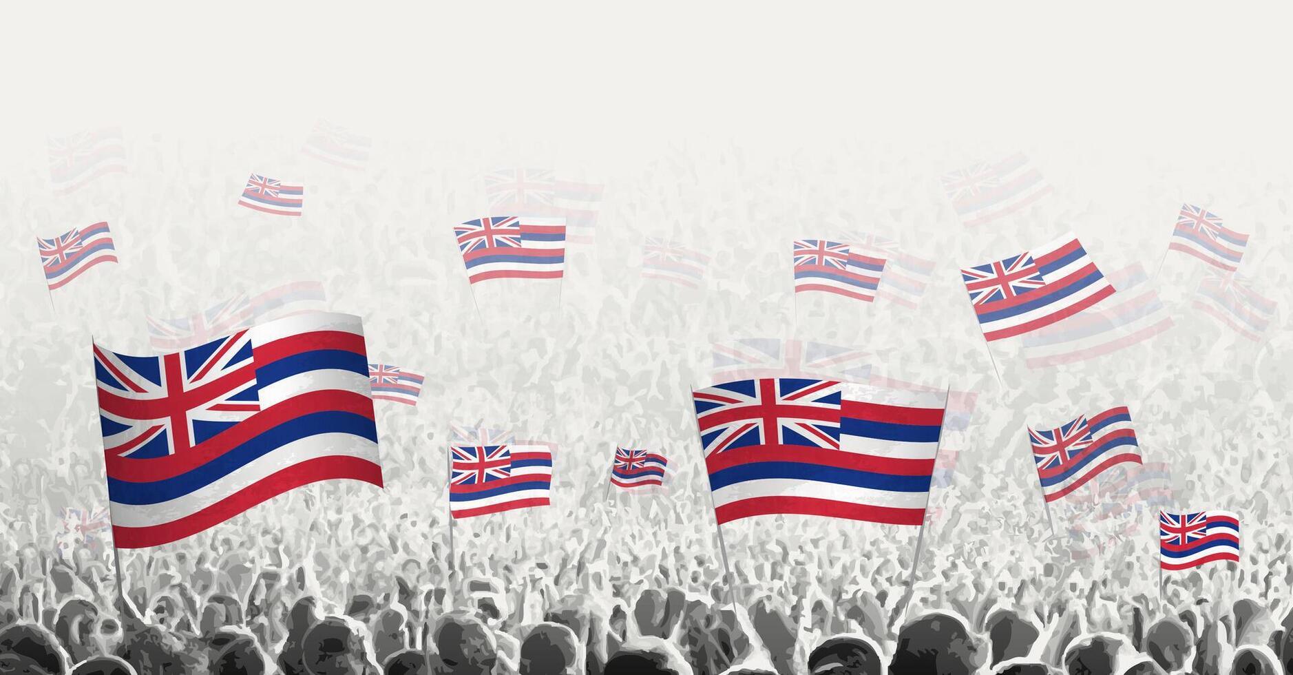 abstrait foule avec drapeau de Hawaii. les peuples manifestation, révolution, la grève et manifestation avec drapeau de Hawaii. vecteur