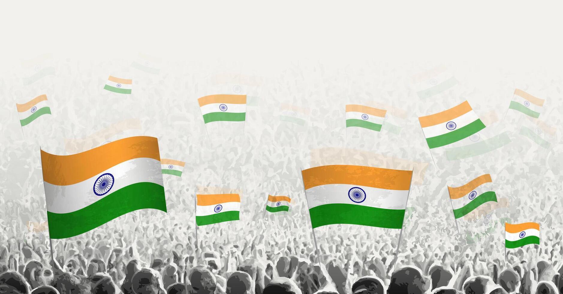 abstrait foule avec drapeau de Inde. les peuples manifestation, révolution, la grève et manifestation avec drapeau de Inde. vecteur