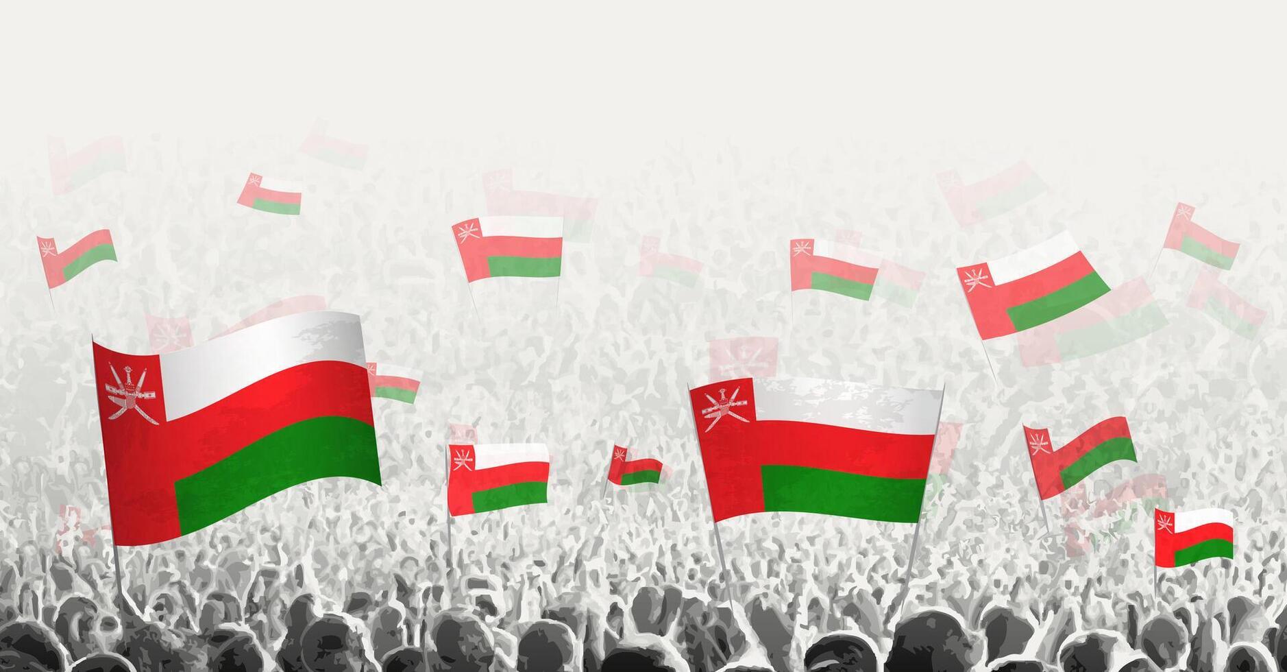 abstrait foule avec drapeau de Oman. les peuples manifestation, révolution, la grève et manifestation avec drapeau de Oman. vecteur
